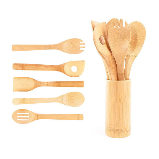 Set di spatole in bambù con supporto quadrato, ecologiche, con impugnatura ergonomica