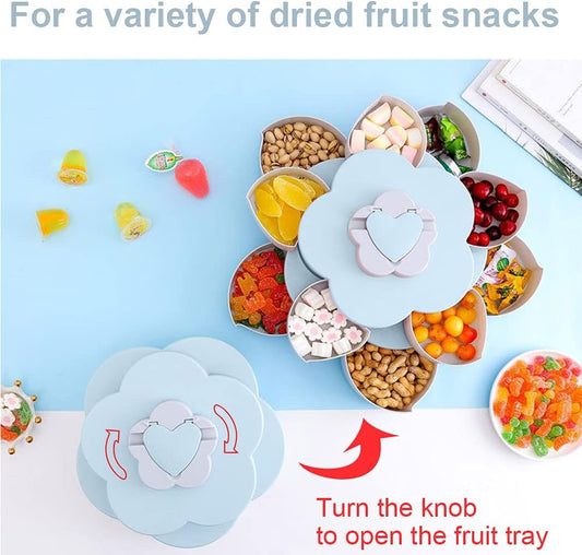 Vassoio rotante per snack vassoio per frutta a forma di fiore creativo piatto a forma di petalo con supporto per cellulare vassoio per snack
