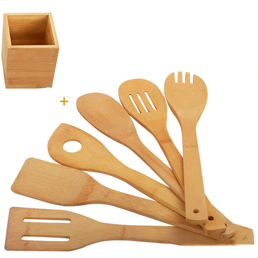 Set di spatole in bambù con supporto quadrato, ecologiche, con impugnatura ergonomica