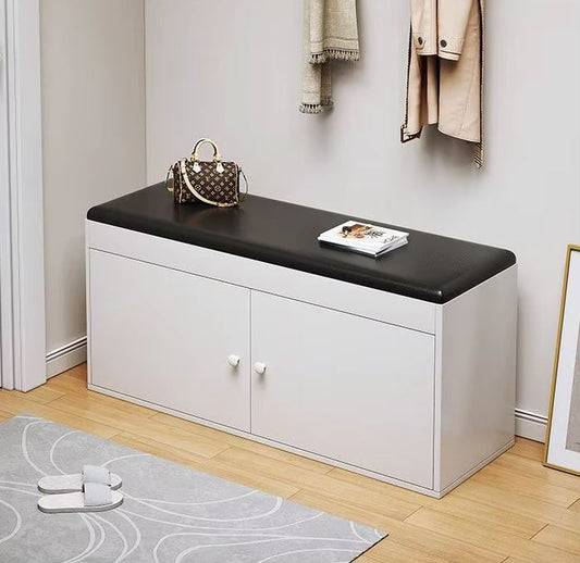 Panca scarpiera per ingresso con scaffale a 2/3 livelli con 2 porte in legno e morbido cuscino