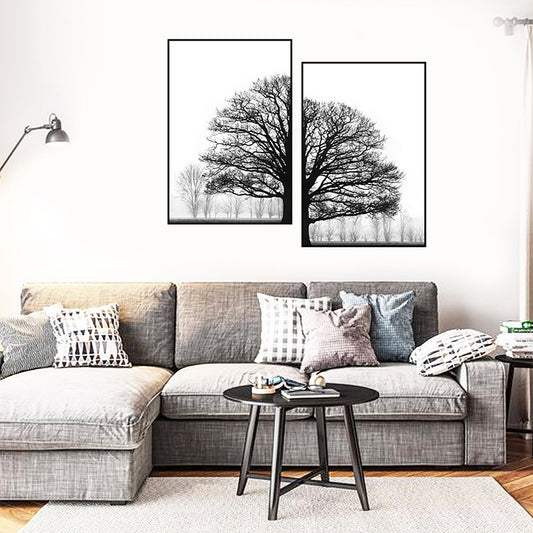 Decorative Painting Winter Trees in Black and White