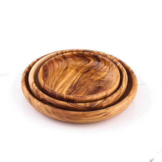 Set of 3 handmade Tunisian olive wood round plates
