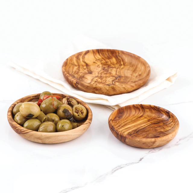 Set of 3 handmade Tunisian olive wood round plates