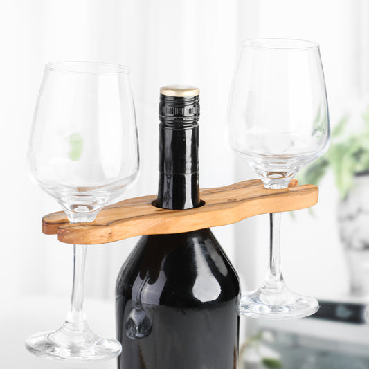 Glass and Bottle Holder - Handmade Olive Wood Bar Organizer