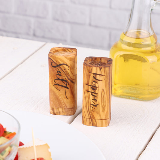 Rustic Olive Wood Salt and Pepper Shakers for a Cozy Dining Table