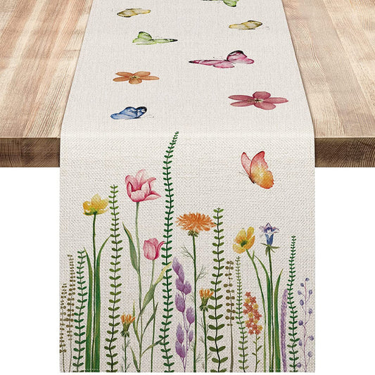Tovaglia da tavola in lino con fiori pastorali